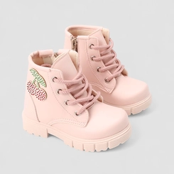 Bota Coturno Bebê Gabrielinha Enfeite Cereja Rosa