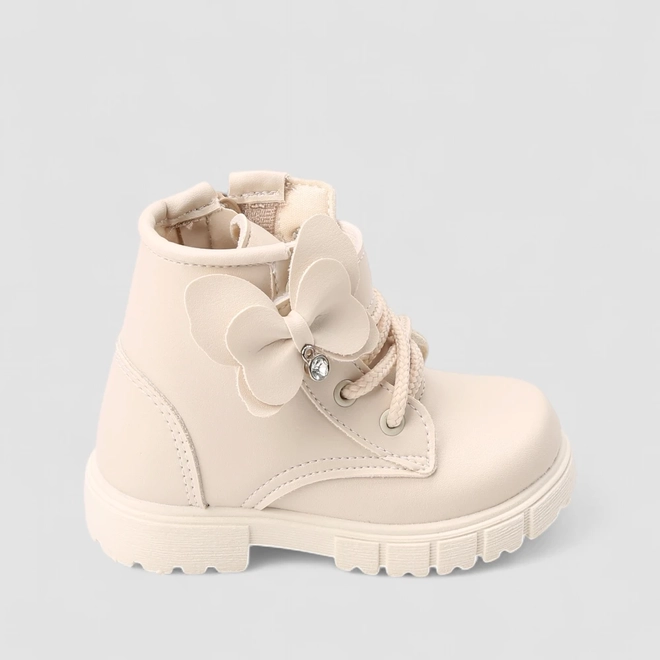 Bota Coturno Bebê Gabrielinha Enfeite Borboleta & Pedraria Off White