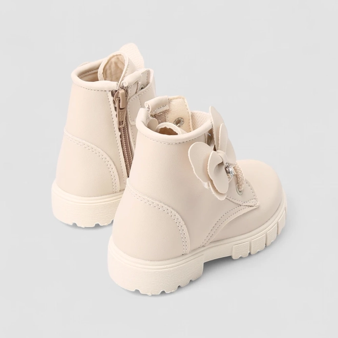 Bota Coturno Bebê Gabrielinha Enfeite Borboleta & Pedraria Off White