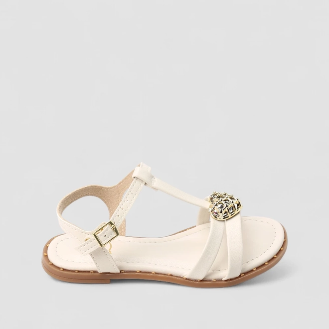 Sandália Infantil Molekinha Coração Metalizado Multitiras Off White