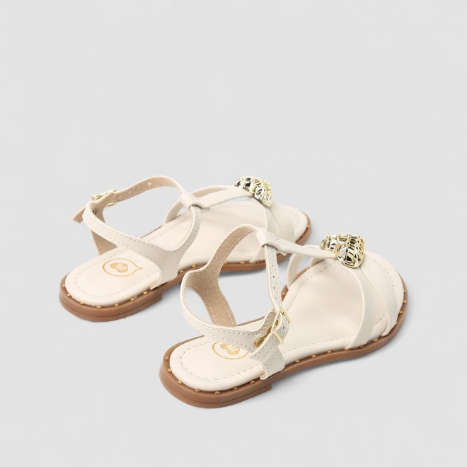 Sandália Infantil Molekinha Coração Metalizado Multitiras Off White