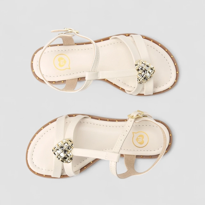 Sandália Infantil Molekinha Coração Metalizado Multitiras Off White