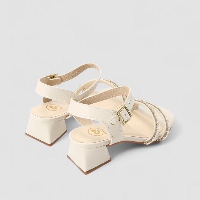 Sandália Infantil Molekinha Salto Bloco Tiras Strass Off White