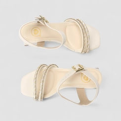 Sandália Infantil Molekinha Salto Bloco Tiras Strass Off White