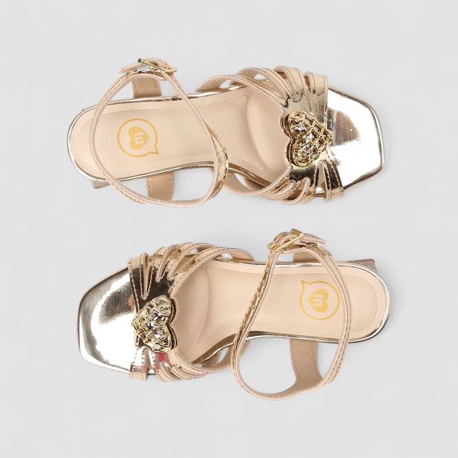 Sandália Infantil Molekinha Coração Glitter Metalizada Ouro