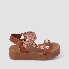 Sandália Infantil Molekinha Detalhe Animal Print Girafa Tachas Caramelo