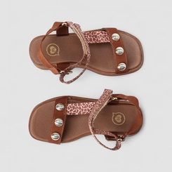 Sandália Infantil Molekinha Detalhe Animal Print Girafa Tachas Caramelo