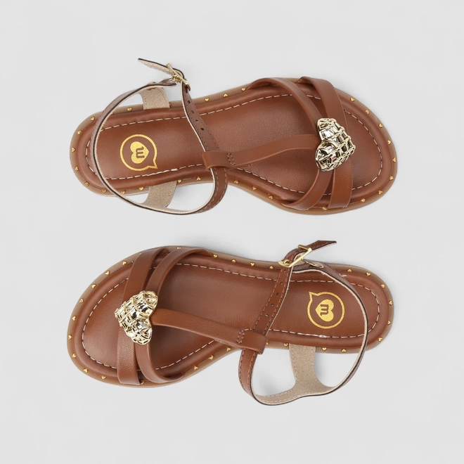 Sandália Infantil Molekinha Detalhe Dourado Coração Marrom
