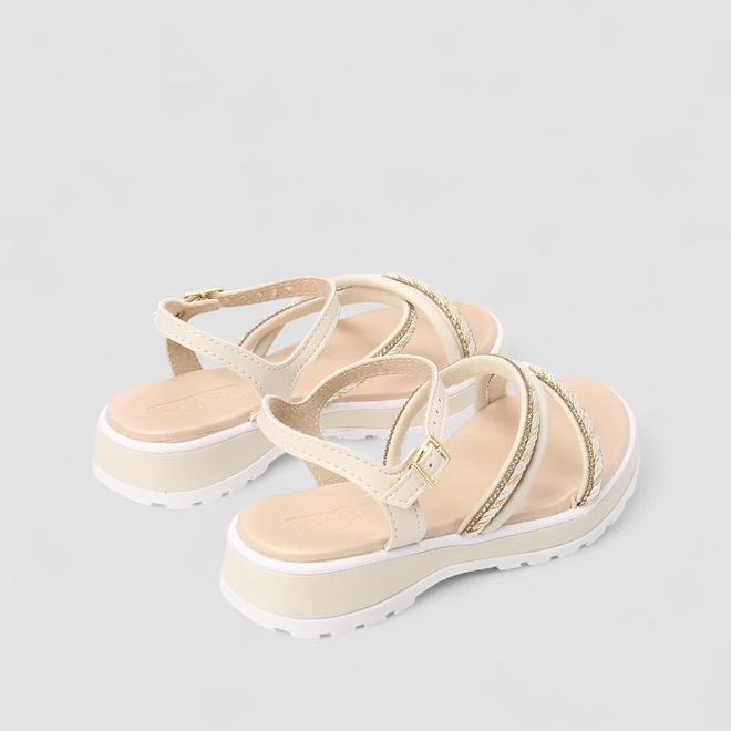 Sandália Infantil Molekinha Tira Strass Metalizada Creme