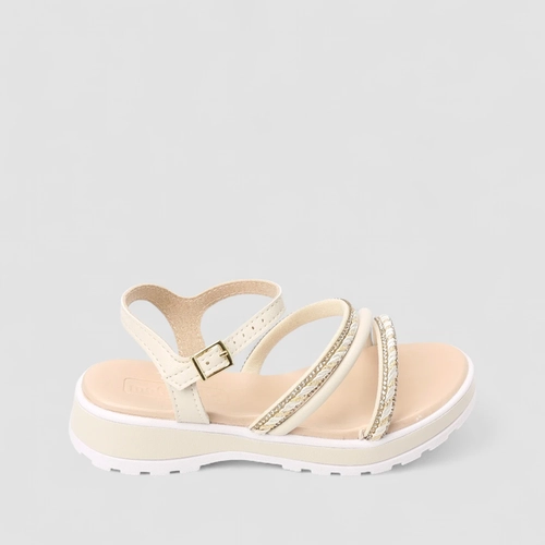 Sandália Infantil Molekinha Tira Strass Metalizada Creme