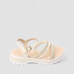 Sandália Infantil Molekinha Tira Strass Metalizada Creme