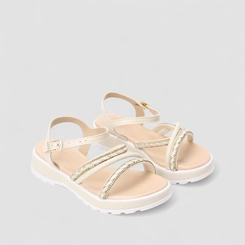 Sandália Infantil Molekinha Tira Strass Metalizada Creme