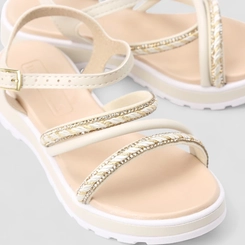Sandália Infantil Molekinha Tira Strass Metalizada Creme