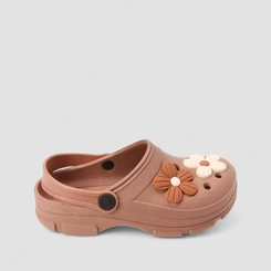 Babuche Infantil Gabrielinha Detalhe Flores Marrom