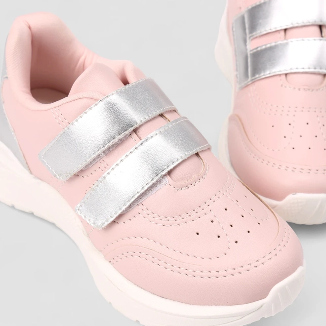 Tênis Casual Infantil Gabrielinha Tira Contato Recorte Metalizado Rosa
