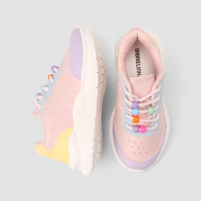 Tênis Casual Gabrielinha Detalhe Recortes Miçangas Rosa