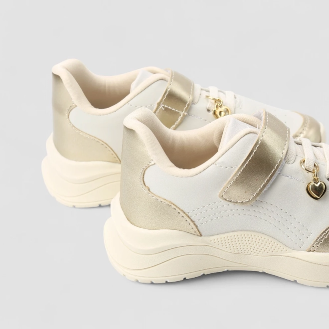 Tênis Casual Infantil Gabrielinha Coração Dourado Branco