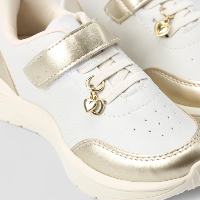 Tênis Casual Infantil Gabrielinha Coração Dourado Branco