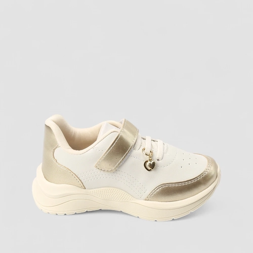 Tênis Casual Infantil Gabrielinha Coração Dourado Branco