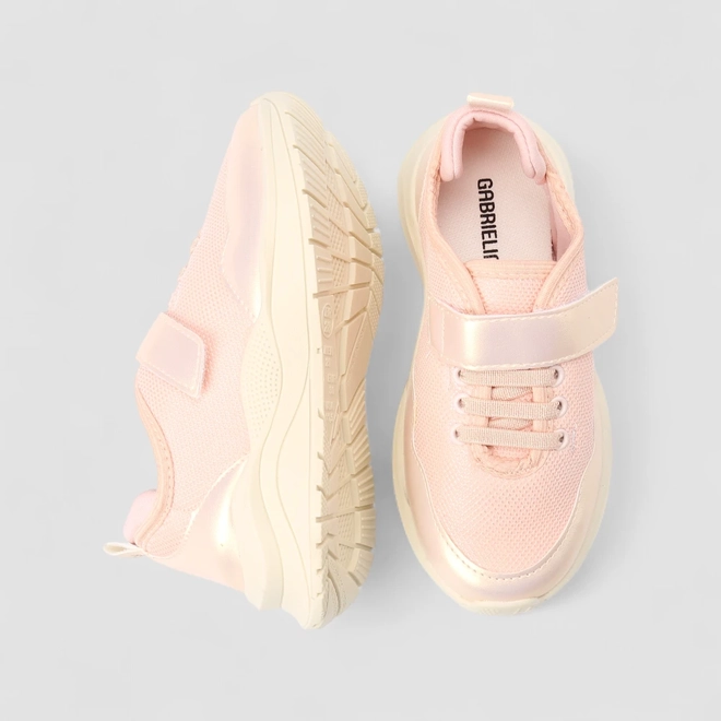 Tênis Casual Infantil Gabrielinha Tira Aderente Mesh Rosa