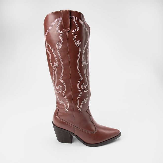 Bota Feminina Gabriela Country Texana Cano Alto Pespontos Marrom