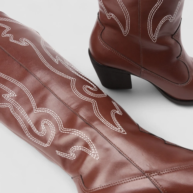 Bota Feminina Gabriela Country Texana Cano Alto Pespontos Marrom