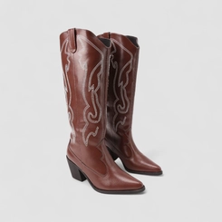 Bota Feminina Gabriela Country Texana Cano Alto Pespontos Marrom