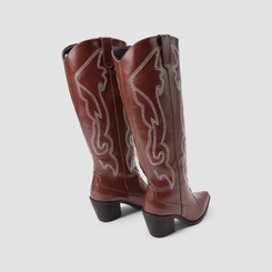Bota Feminina Gabriela Country Texana Cano Alto Pespontos Marrom