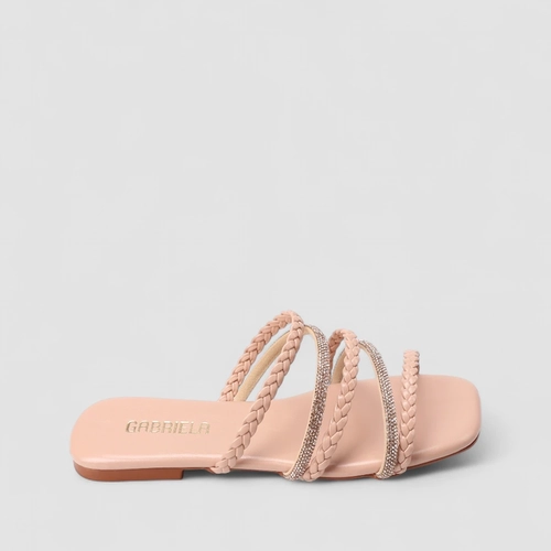 Rasteira Feminina Gabriela Multi Tiras Strass Rosa