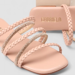 Rasteira Feminina Gabriela Multi Tiras Strass Rosa