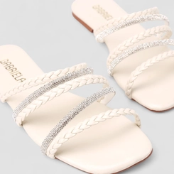 Rasteira Feminina Gabriela Tiras Brilho Off-White