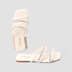 Rasteira Feminina Gabriela Tiras Brilho Off-White