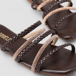 Rasteira Feminina Gabriela Multi Tiras Strass Marrom