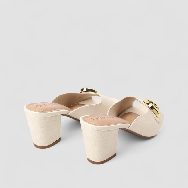 Tamanco Feminino Beira Rio Salto Bloco Fivela Off White