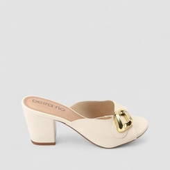 Tamanco Feminino Beira Rio Salto Bloco Fivela Off White
