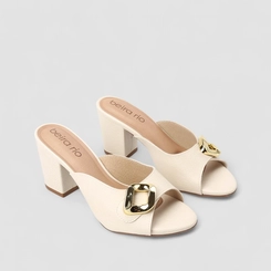 Tamanco Feminino Beira Rio Salto Bloco Fivela Off White