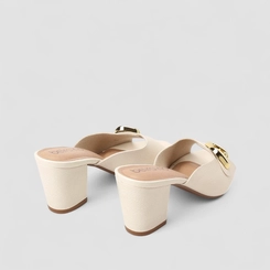 Tamanco Feminino Beira Rio Salto Bloco Fivela Off White