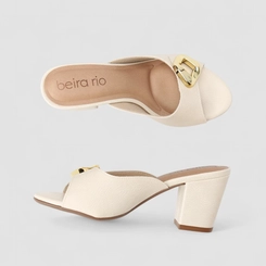 Tamanco Feminino Beira Rio Salto Bloco Fivela Off White
