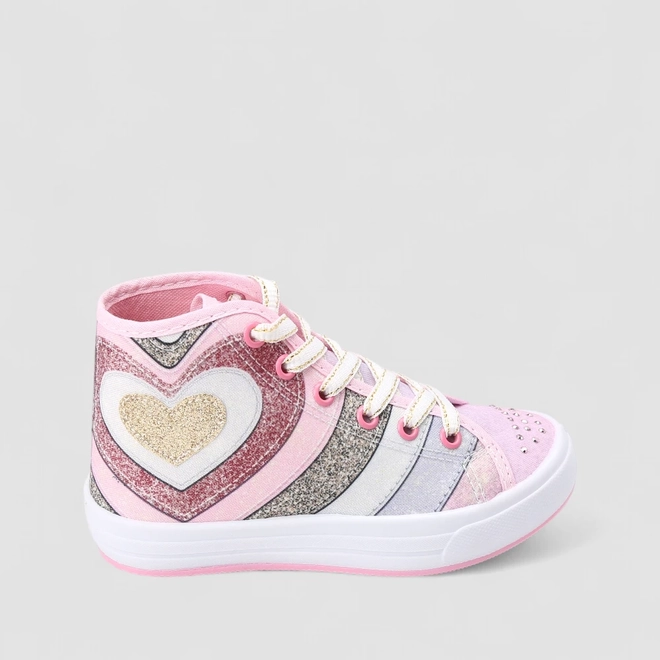 Tênis Casual Infantil Gabrielinha Glitter Corações Rosa