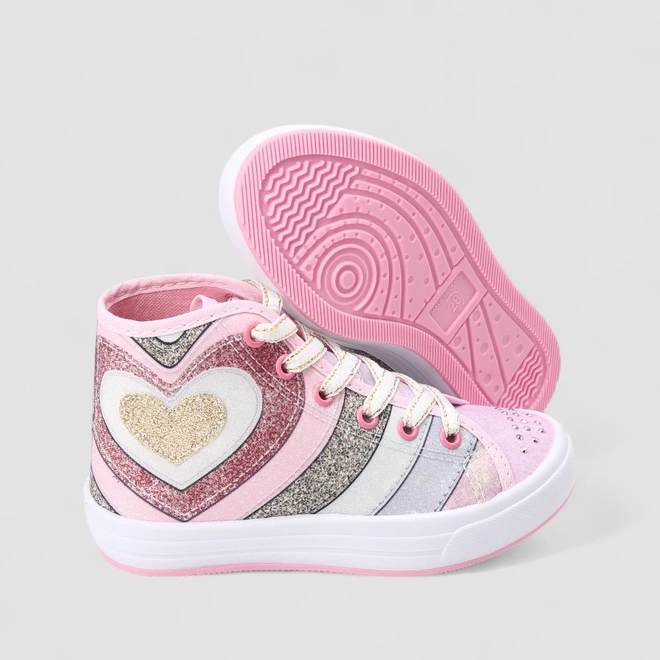 Tênis Casual Infantil Gabrielinha Glitter Corações Rosa
