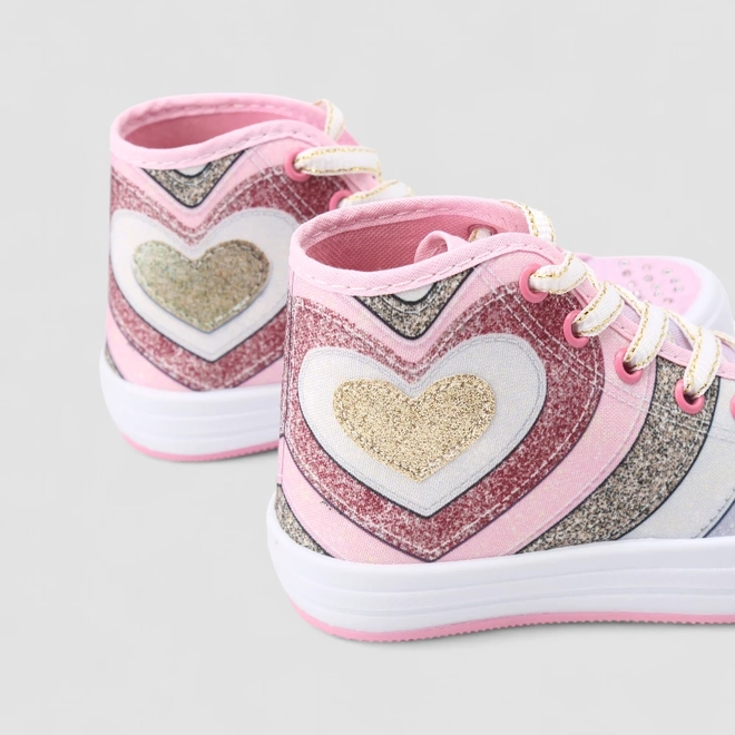 Tênis Casual Infantil Gabrielinha Glitter Corações Rosa