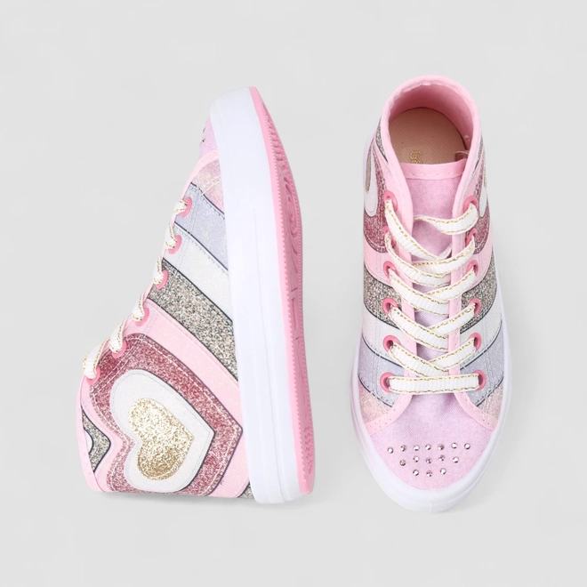 Tênis Casual Infantil Gabrielinha Glitter Corações Rosa