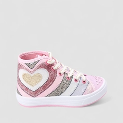 Tênis Casual Infantil Gabrielinha Glitter Corações Rosa