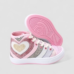 Tênis Casual Infantil Gabrielinha Glitter Corações Rosa