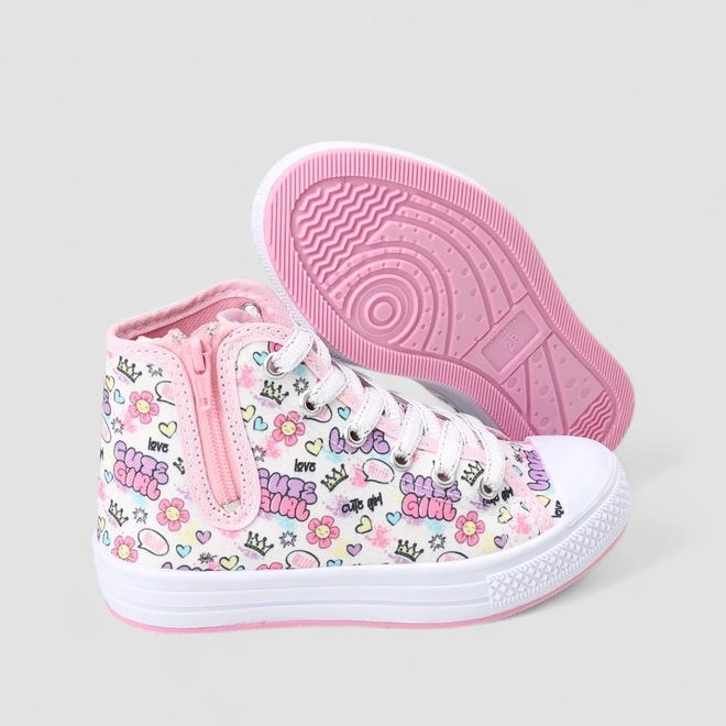 Tênis Casual Infantil Gabrielinha Com Estampa Rosa