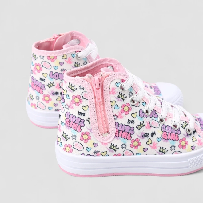 Tênis Casual Infantil Gabrielinha Com Estampa Rosa