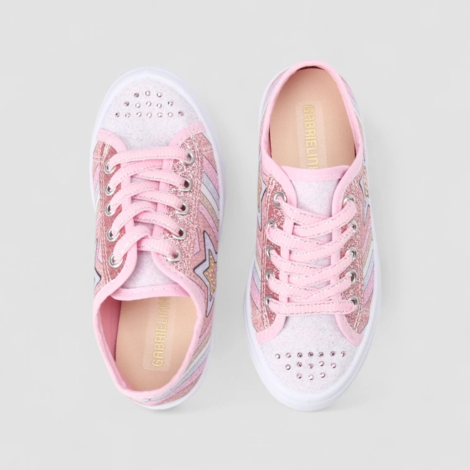 Tênis Casual Infantil Gabrielinha Glitter Strass Rosa