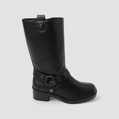 Bota Feminina Via Marte Cano Alto Detalhe Argola & Tachas Preta