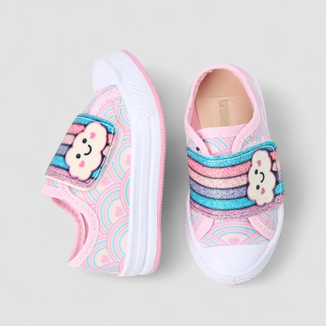 Tênis Casual Infantil Gabrielinha Nuvem Arco-Íris Rosa