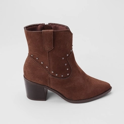 Bota Feminina Via Marte Country Texana Salto Bloco Camurça Marrom